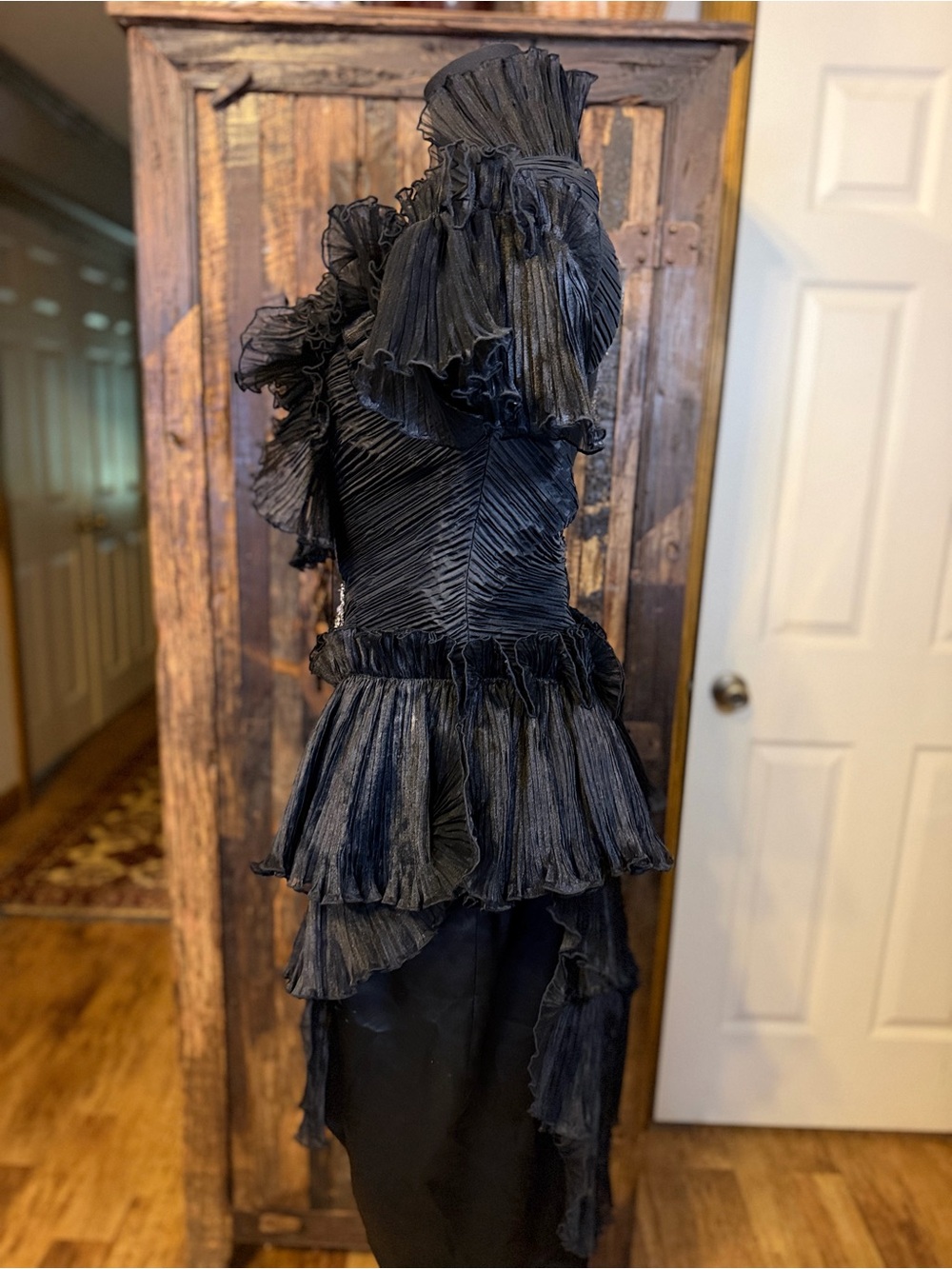 Rare Vtg 80s Caché Conelli New York dress 8 Black Ruffle Rhinestone - Picture 3 of 16
